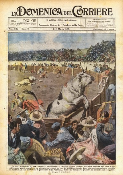 An Invincible Bull in an Exciting Bullfight in Mexico by Achille Beltrame