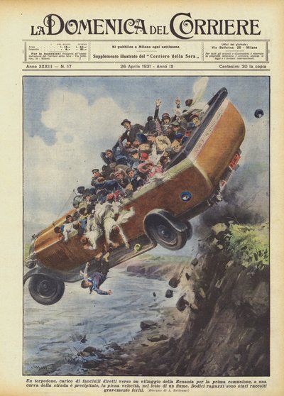 A Bus Full of Children Heading to a Village in Rhineland for First Communion by Achille Beltrame