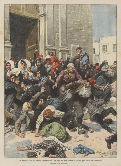 A Tragic Case of Communicative Terror, the Flight from a Church in Sicily for Fear of an Earthquake by Achille Beltrame