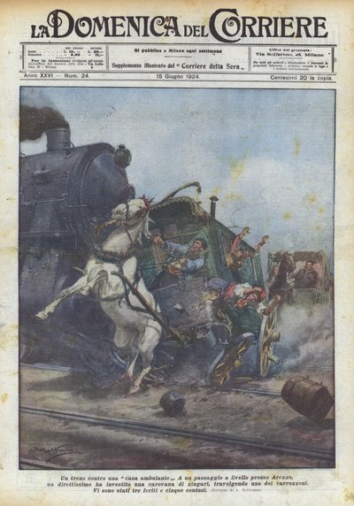 A train against a mobile home by Achille Beltrame