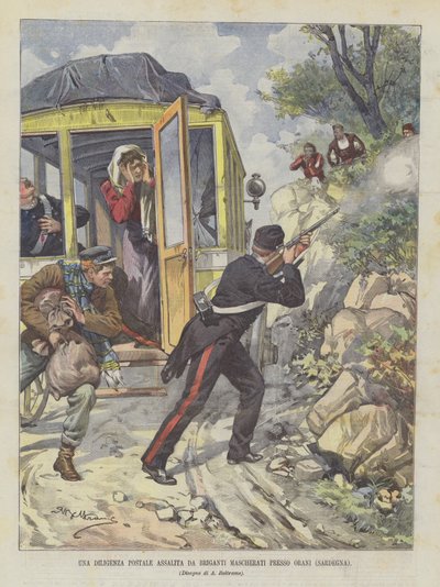 A Postal Coach Attacked by Masked Brigands Near Orani (Sardinia) by Achille Beltrame