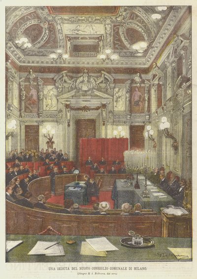 A Session of the New Municipal Council of Milan by Achille Beltrame