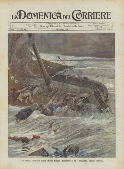 A Tragic Storm in the Venetian Lagoons, Wreck of a Bragozzo Near Chioggia by Achille Beltrame