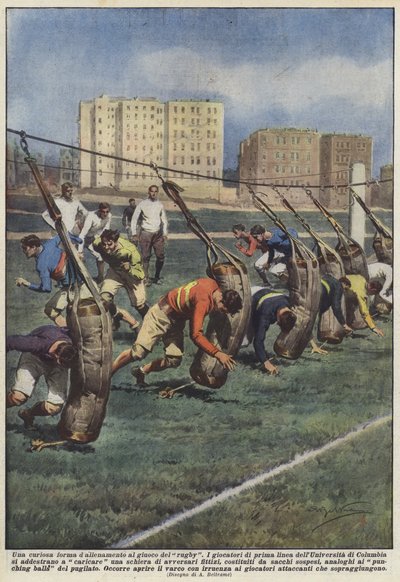 A curious form of rugby training by Achille Beltrame