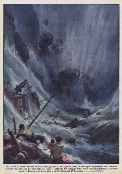 A landslide of several million cubic meters, plunging into Lake Loen in Norway, produced a by Achille Beltrame