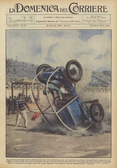 A Young American Woman Excites the Crowds in California with a Dangerous Car Stunt by Achille Beltrame