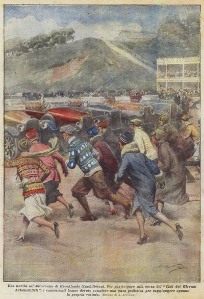 A Novelty at the Brooklands Autodrome (England) by Achille Beltrame