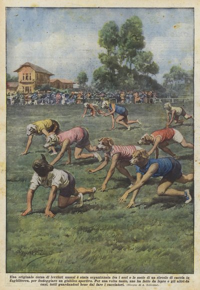 An Original Human Greyhound Race was Organized Among the Members of a Club... by Achille Beltrame
