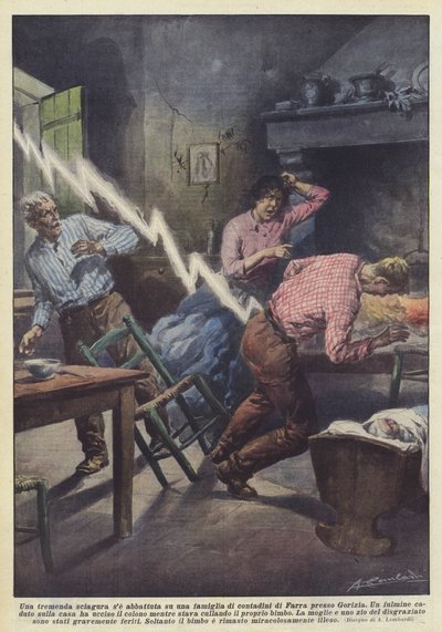 A terrible disaster struck a peasant family in Farra near Gorizia by Achille Beltrame