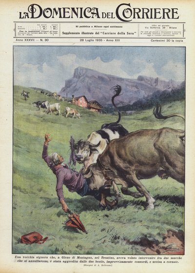 An Old Lady Who, in Gleno di Montagna, Trentino, Wanted to Intervene Between Two by Achille Beltrame