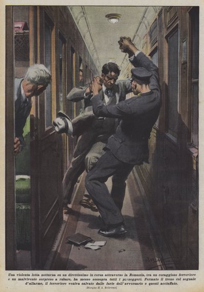 A Violent Night Fight on an Express Train Through Romania Between a Brave by Achille Beltrame