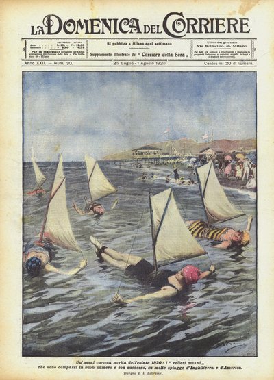 A Very Curious Novelty of Summer 1920, Human Sailboats Appearing in Large Numbers by Achille Beltrame