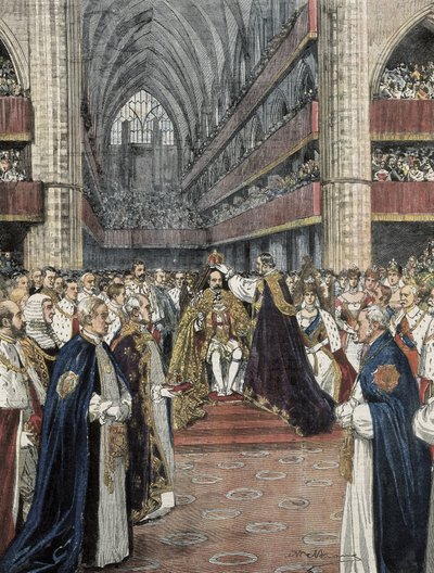 Coronation of Edward VII in the Westminster Abbey. Illustration by Achille Beltrame by Achille Beltrame