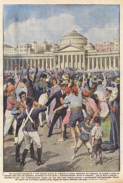 An Unusual Spectacle Was Seen a Few Days Ago in Naples, in Piazza Plebiscito, Which Overflowed by Achille Beltrame