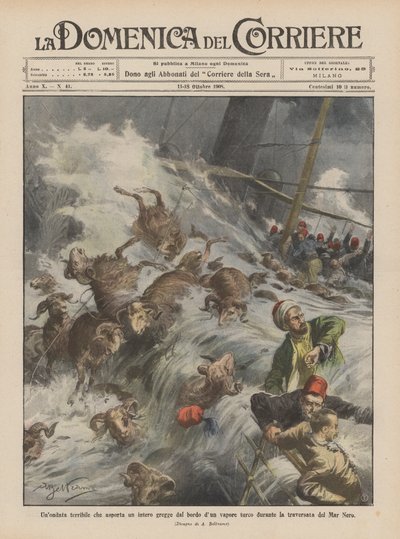 A Terrible Wave Sweeps Away an Entire Flock from the Deck of a Turkish Steamer During the Black Sea Crossing by Achille Beltrame