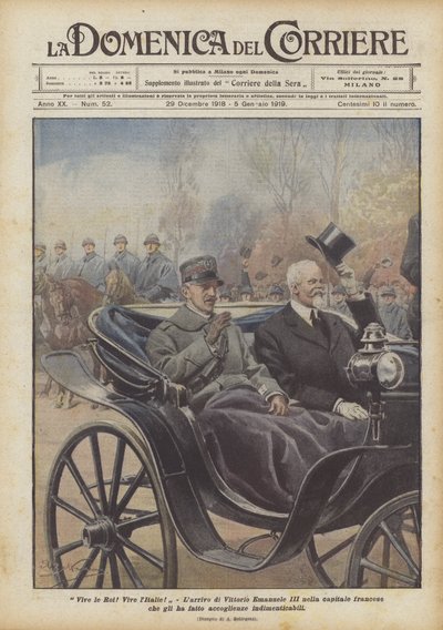 Long Live the King! Long Live Italy! The Arrival of Vittorio Emanuele III in the French Capital by Achille Beltrame