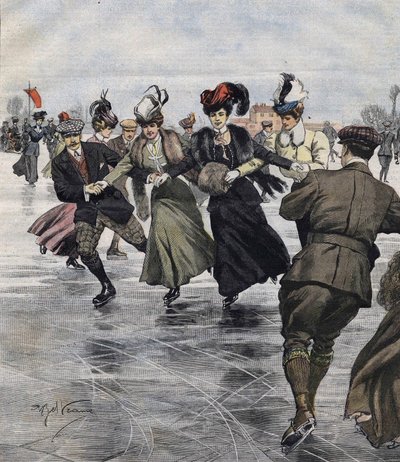 Winter Fun. Skaters (illustration by Achille Beltrame in 1907) by Achille Beltrame