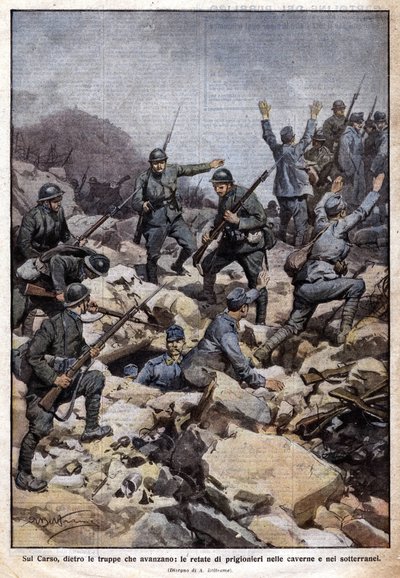 World War I: Italian Front on the Carso Plateau and Prisoners in the Underground by Achille Beltrame