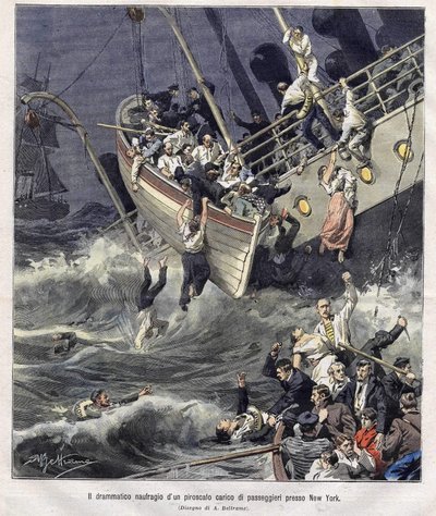 Wreck of the Larchmont Boat off New York in February 1907 by Achille Beltrame