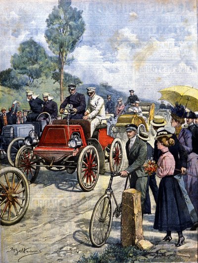 First round of Italy by car in 1901 illustration by Achilles Beltrame by Achille Beltrame