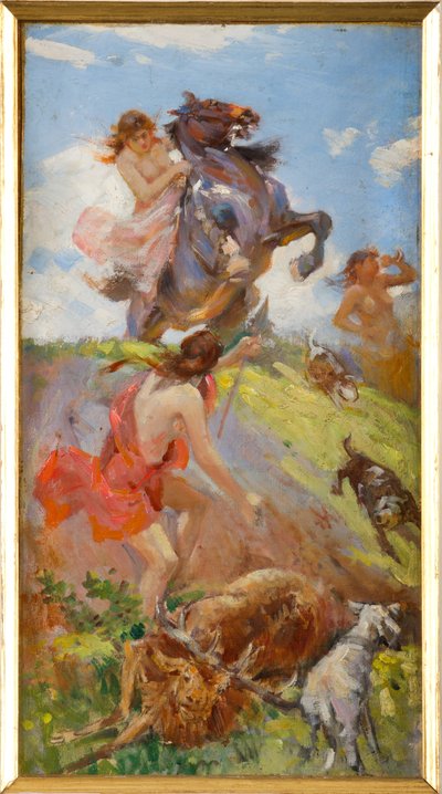 Amazons Hunting a Deer by Achille Boschi