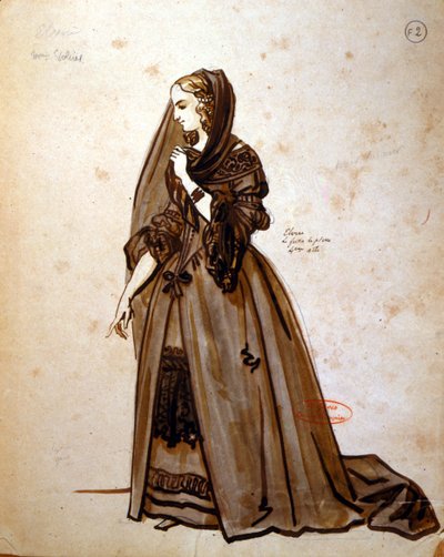 Costume design for the role of Dona Elvire in an 1847 production of 