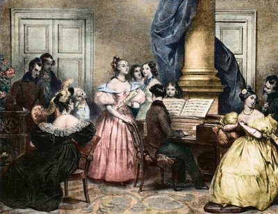 Musical Evening Party - Musical Evening Around the Pianoforte - by Achille Deveria (ca. 1840) by Achille Devéria