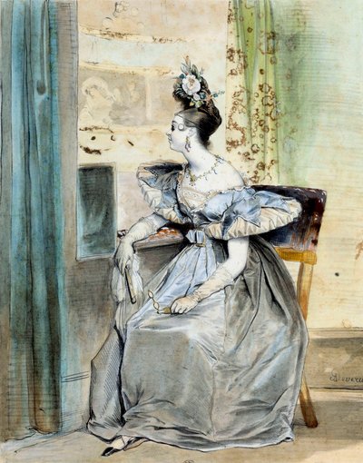 Portrait of Marie Nodier in a theatre lodge by Achille Devéria