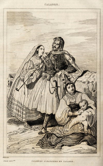 An Albanian colony in Calabria (engraving by Deveria, in Italy picturesque) by Achille Devéria