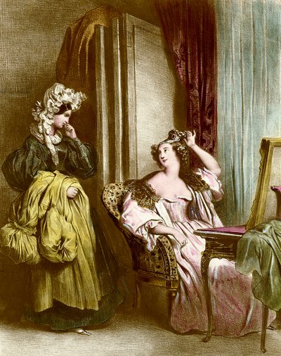 The toilet: an elegant young woman with her handmaid. Lithography by Achilles Deveria (19th century) by Achille Devéria