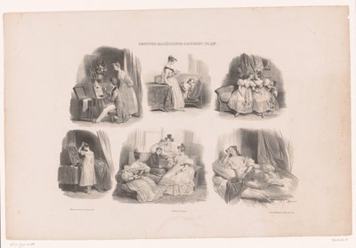 Six Depictions of Young Women in an Interior by Achille Devéria