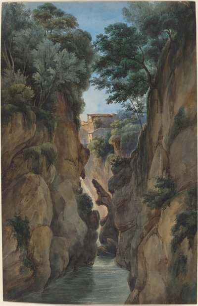 View of a Waterfall through a Ravine by Achille Etna Michallon