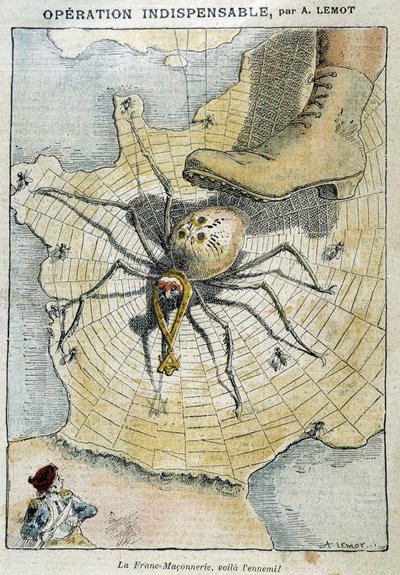 Freemasonry is the Enemy (Spider Weaving His Web on France) - in “Le Pelerin” of 28/04/1907 by Achille Lemot