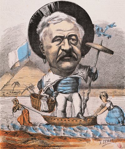 French engineer Ferdinand de Lesseps at inauguration of Suez Canal by Achille Lemot