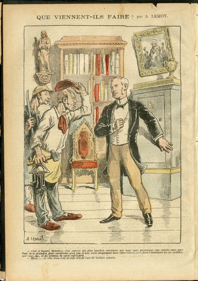 Illustration by Achille Lemot (1846-1909) in Le Pelerin, 04/02/06 - What do they come to do? - Religion Faith, Catholic Catholicism - Separation of Church and State, Inventories/Reactions to Inventories by Achille Lemot