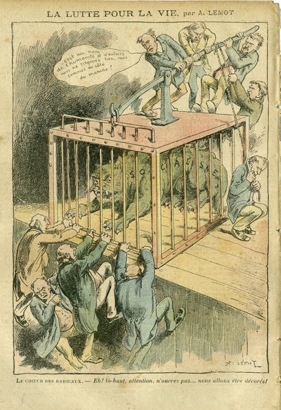Illustration by Achille Lemot in Le Pelerin, 21/04/07 - The Struggle for Life - Socialism, Radical-Socialism - Animalisation by Achille Lemot