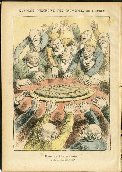 Illustration of Achille Lemot (1846-1909) in Le Pelerin, 03/06/06 - Next rental of the chambers - Antiparliamentarism, Chamber of Deputes Hemicycle, Galette des rois - Depute by Achille Lemot