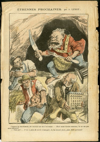 Illustration of Achille Lemot (1846-1909) in Le Pelerin, 07/01/06 - Next stranger - Agriculture, Collectivism, Socialism - Worker, Peasants, Farmers - Ogre/eat/swallow, Animalisation by Achille Lemot