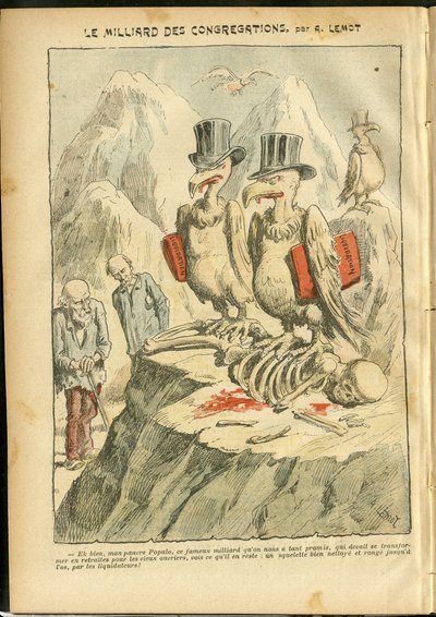 Illustration of Achille Lemot in Le Pelerin, 07/10/06 - The billion Congregations - Religion Faith, Catholic Catholicism - Billion Congregations - Vulture by Achille Lemot