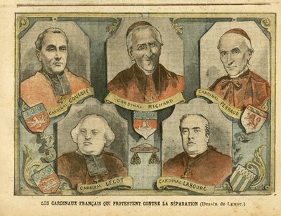Illustration in Le Pelerin, 09/04/05 - French Cardinals who Protest Against Separation - Religion Faith, Catholic Catholicism - Separation of Church and State - Richard Mgr, Perraud Cardinal, Lecot Cardi by Achille Lemot