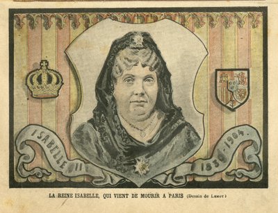 Illustration of Achille Lemot in Le Pelerin, 24/04/04 - Queen Isabelle, who just died in Paris - Paris, Spain, Monarchy, Foreign Sovereign - Isabella II of Spain by Achille Lemot