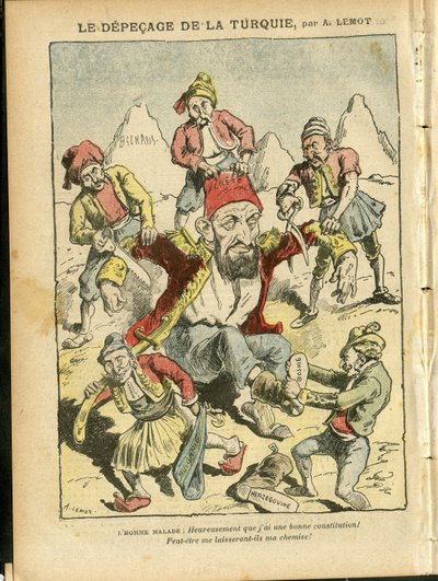 Illustration of Achille Lemot in Le Pelerin, 25/10/08 - The depecage of Turkey - Turkey, Religion Faith, Balkans, Bulgaria, Bosnia Herzegovine, Crete, Catholic Catholicism - Abdul-Hamid II by Achille Lemot