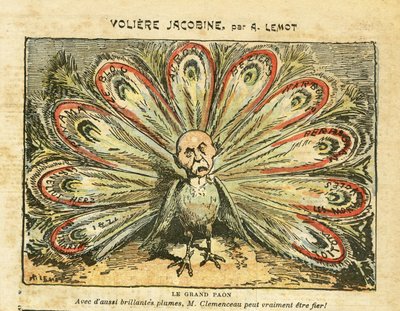 Illustration of Achille Lemot in Le Pelerin, 26/01/08 - Jacobin Aviary - Bloc des Lefts, Wine Crisis Revolt of the Winemakers, Narbonne, Beziers, Aurore (diary) - Clemenceau George, Peacock, - Animalization by Achille Lemot