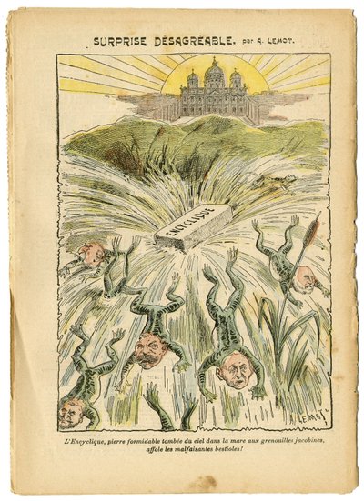 Illustration of Achille Lemot in Le Pelerin, 26/08/06 - Surprise desagreable - Clerical/antirepublican, Religion Faith, Vatican, Expressions, Catholic Catholicism - Encyclical - Batracian Frog - Animalisation by Achille Lemot