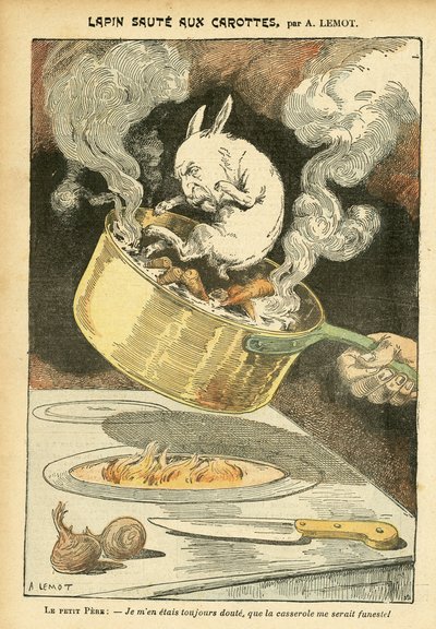 Illustration of Achille Lemot in Le Pelerin - Rabbit Jumte with Carrots by Achille Lemot