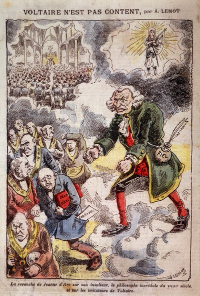 Voltaire is not happy with Achille Lemot - Caricature on the Freemasons - in Pelerin 25/04/1909 by Achille Lemot