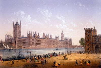 Houses of Parliament from the South Bank, print made by Ch. Riviere, 1862 by Achille Louis Martinet