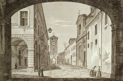 View of Castel Bolognese square in Legation of Ravenna by Achille Parboni