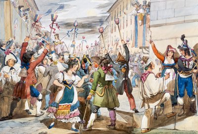 Last day of Carnival in Rome with moccoletti candles by Achille Pinelli