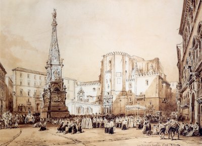 Procession in Piazza San Domenico Maggiore in Naples by Achille Vianelli